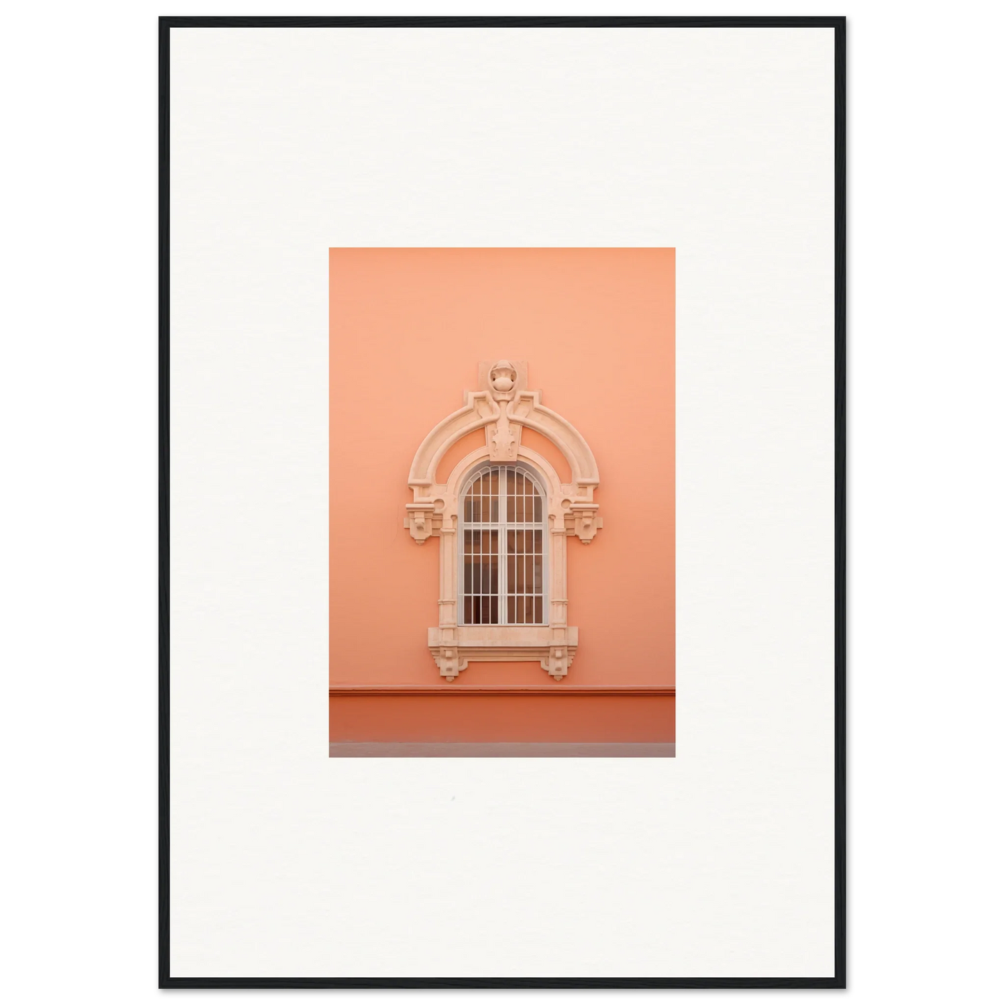 Opulent Dualities Neoclassical window design on a peach wall with decorative molding