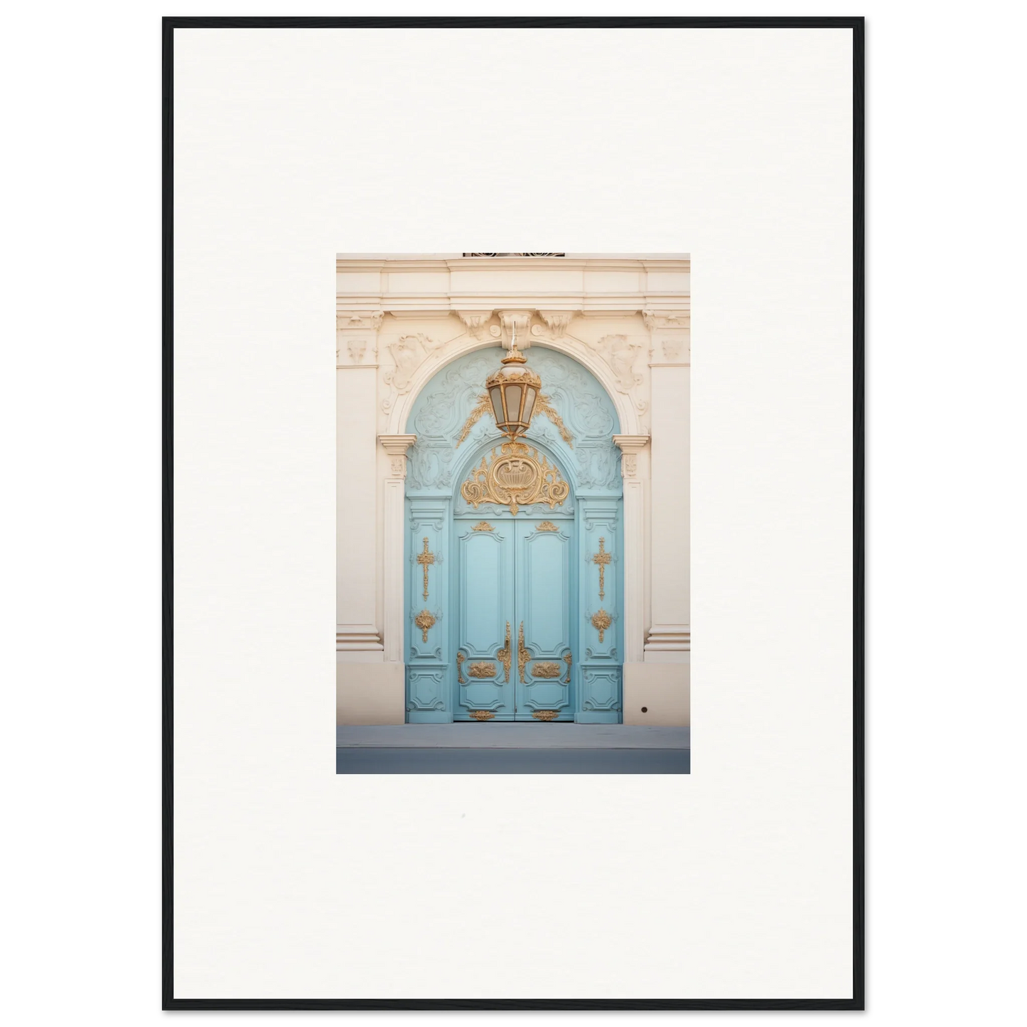 Ornate turquoise double door with decorative archway in Ethereal Thresholding Gate design