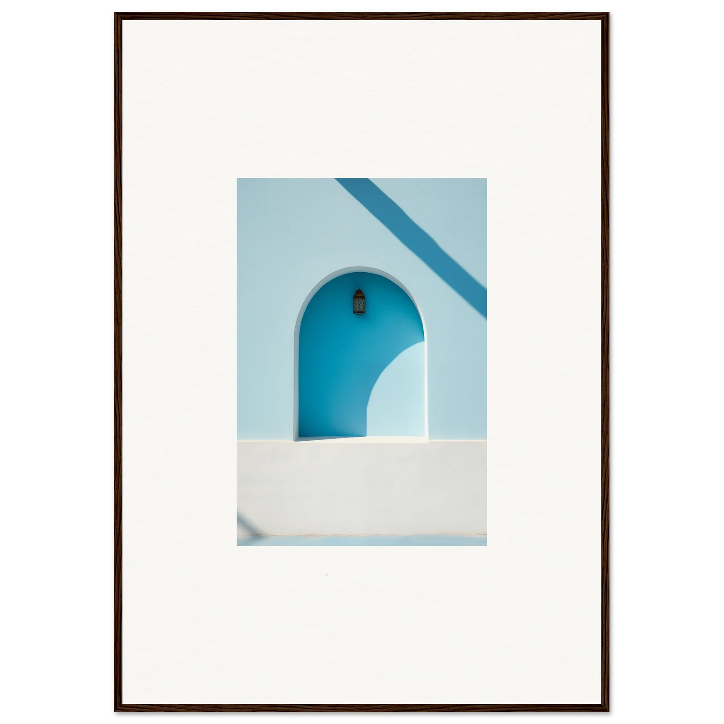 Blue arched doorway with white walls in Elusive Solitude Clarity framed wall art