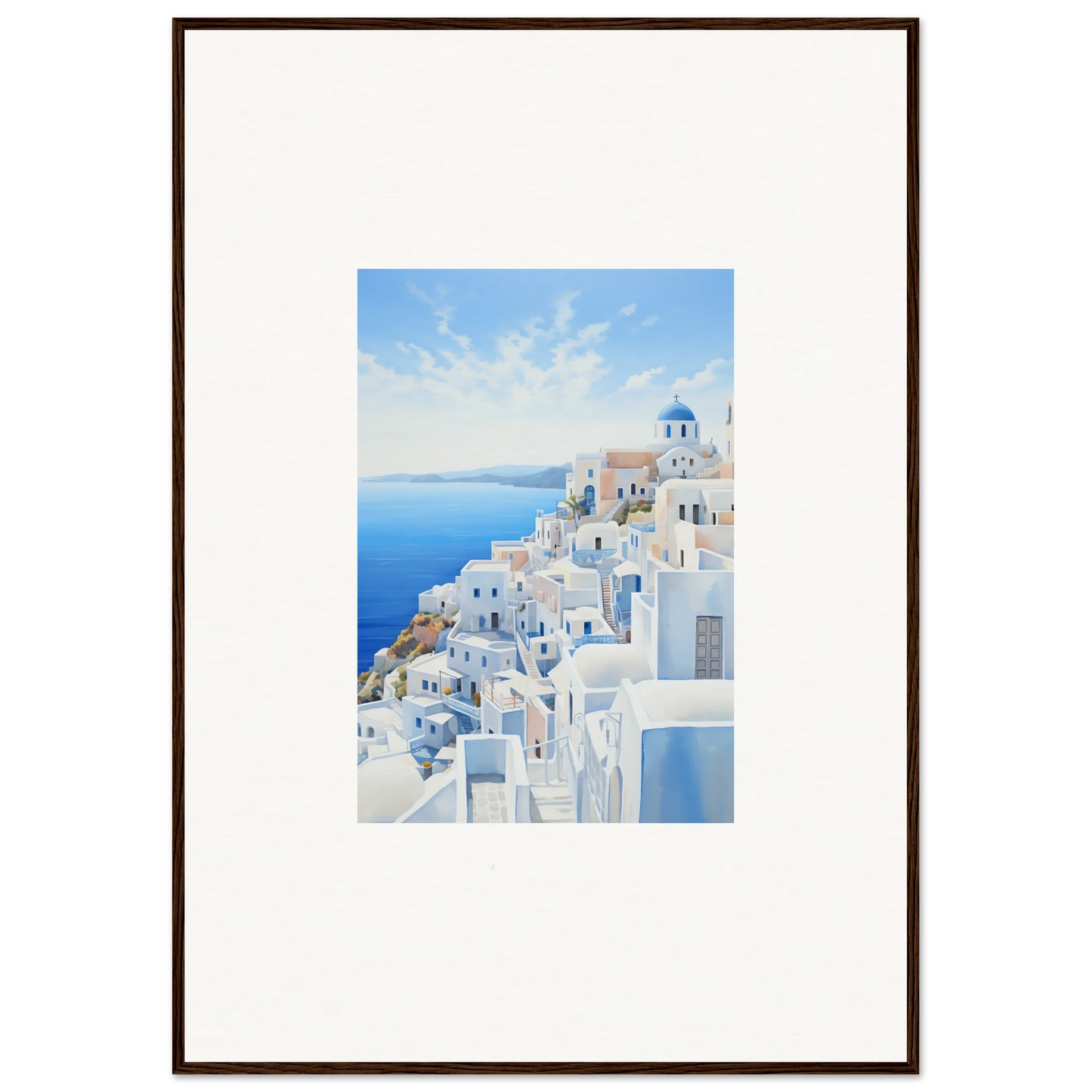 Framed photo of Santorini’s stunning white buildings in Dreams Overlapping Reality art