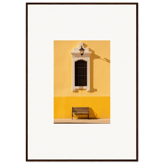 Wooden bench by a barred window on a yellow wall for Six-light Cult Optionsky art