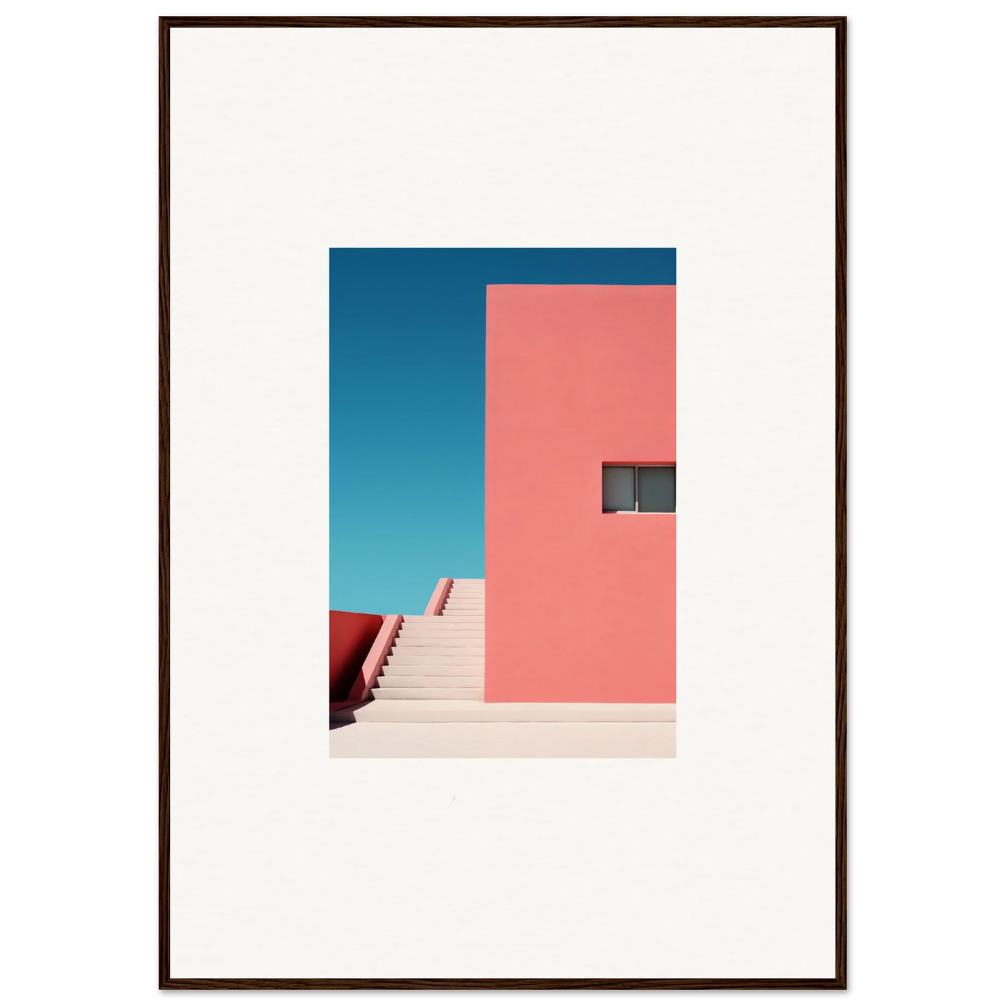 Stunning Pink geometric building with stairs in Cerulean Dream Ickles framed wall art