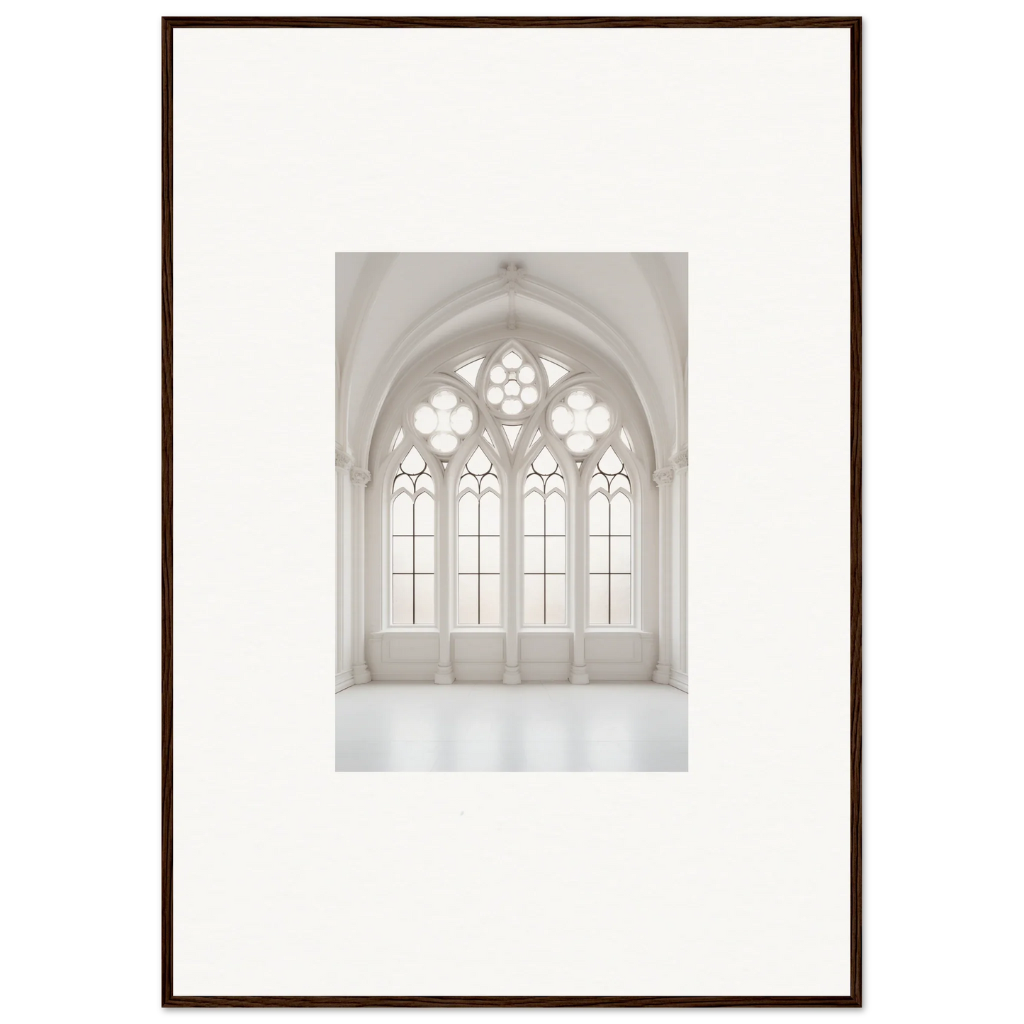 Gothic arched window with ornate tracery in Ethereal Light Elegy framed wall art