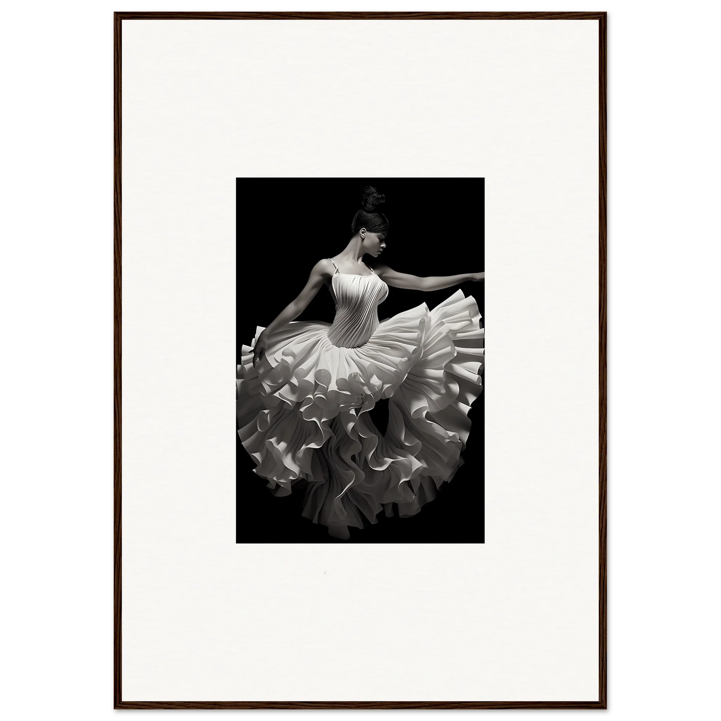 Ballerina in flowing white tutu mid-movement for Gossamer Velvet Waltz art™