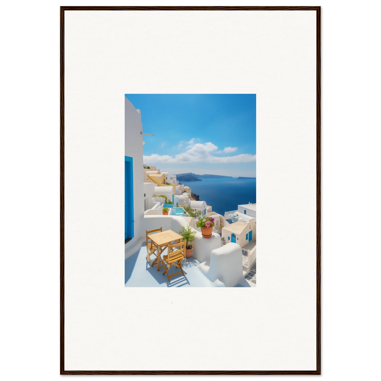 Framed poster of Santorini’s stunning view for your Dream-Touched Odyssey collection