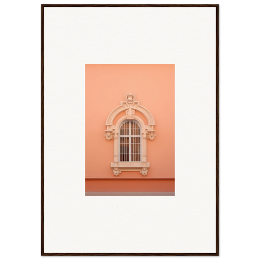Ornate arched window with molding on peach wall in Opulent Dualities Neoclassical art™