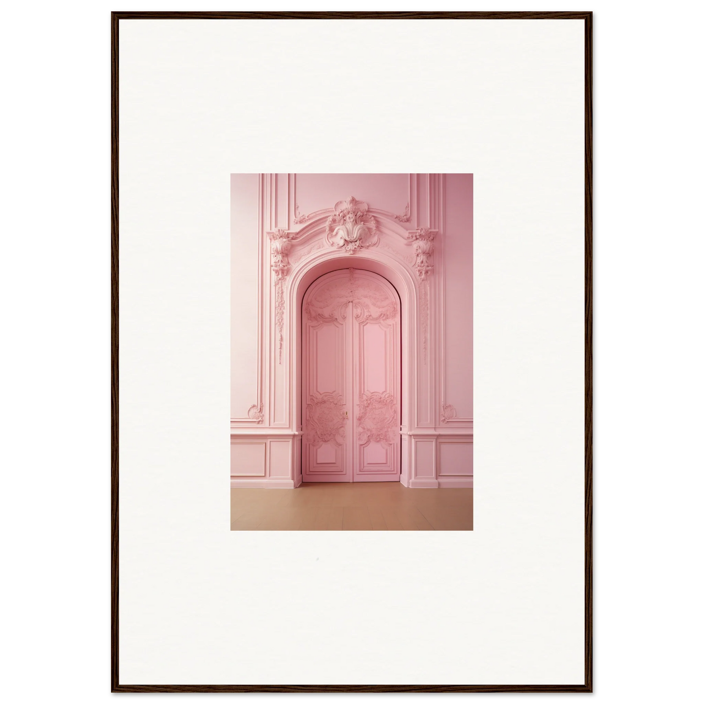Ornate pink door with decorative molding for Gentle Whims Myths premium framed wall art