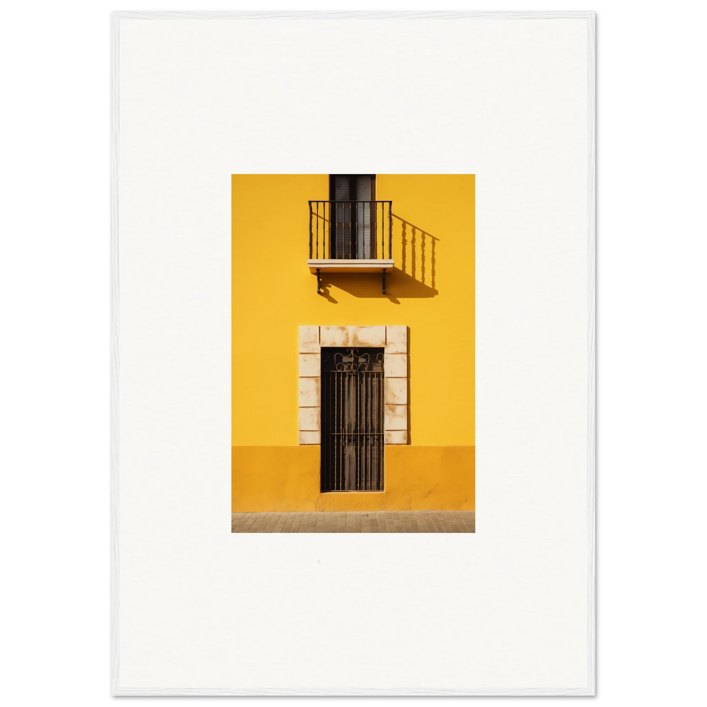 Yellow building facade with black door and balcony for Sun Custard Symphonies special edition art™