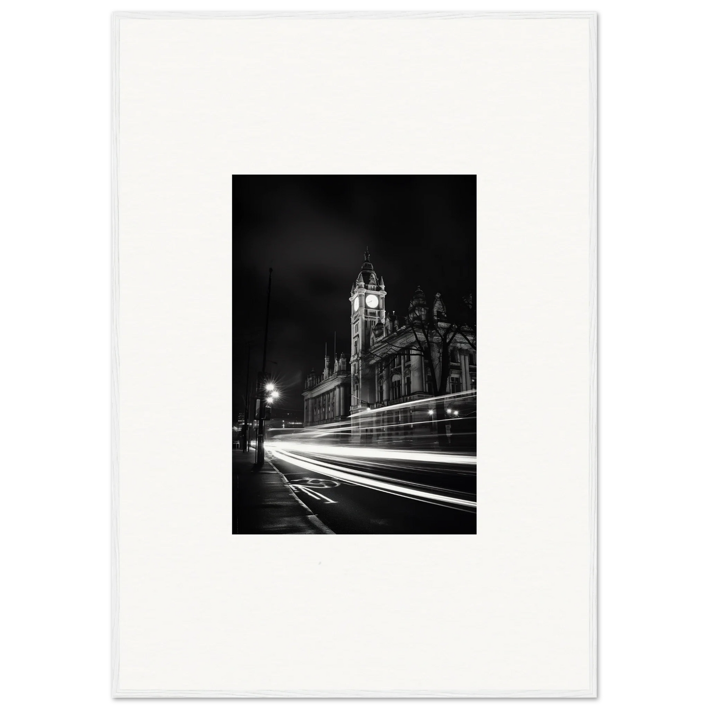 Black and white Gothic church photo with light trails for Temporal Phantasm Glide art