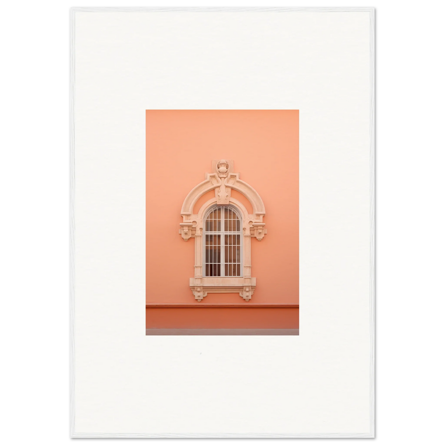 Ornate arched window on a peach wall showcasing Opulent Dualities Neoclassical vibe