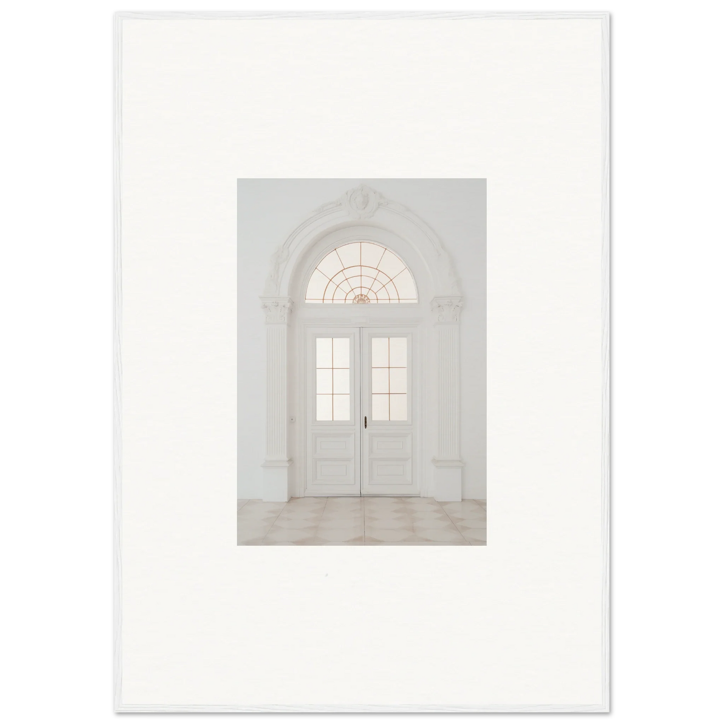 White arched doorway with fanlight in Portal Poise Unveiled framed wall art