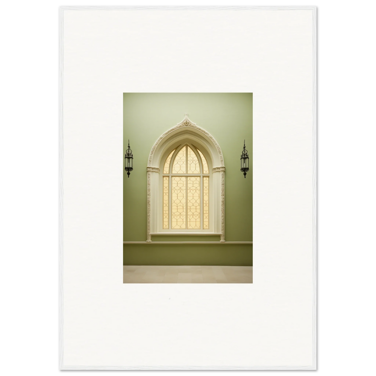 Arched window with ornate trim and lanterns in Opalescent Tranquility Dwelling art