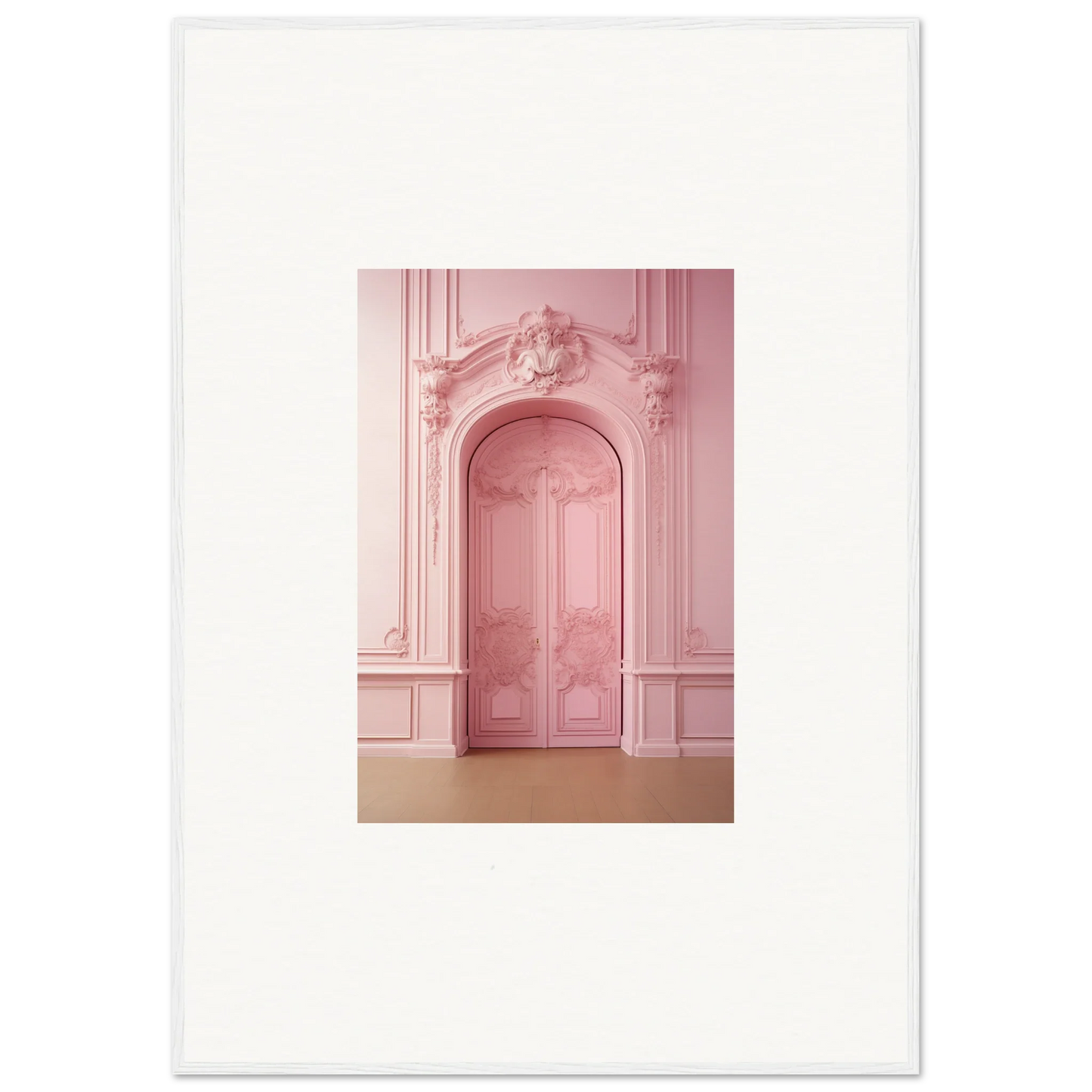 Ornate pink door with decor, perfect for Gentle Whims Myths premium framed wall art
