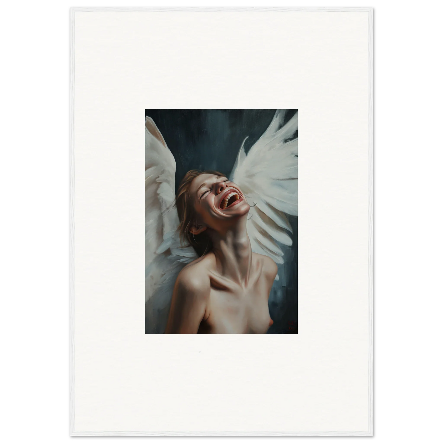 Painting of a person with white wings, perfect for wall art or room decoration