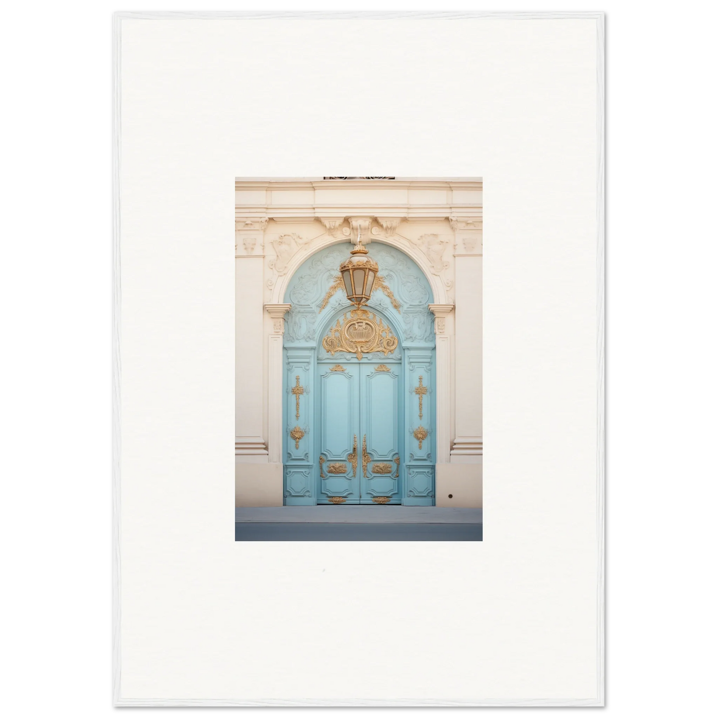 Ornate turquoise double door with gold trim, featured in Ethereal Thresholding Gate design