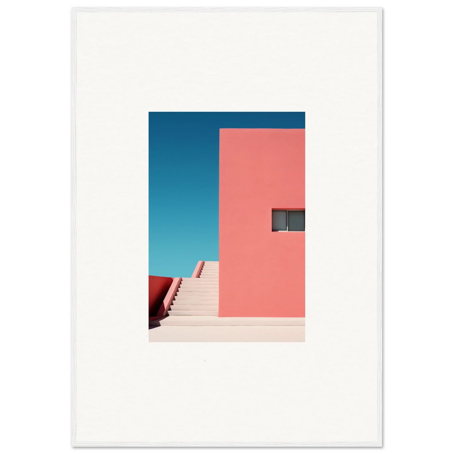 Minimalist architectural photo of a pink wall and stairs for Cerulean Dream Ickles