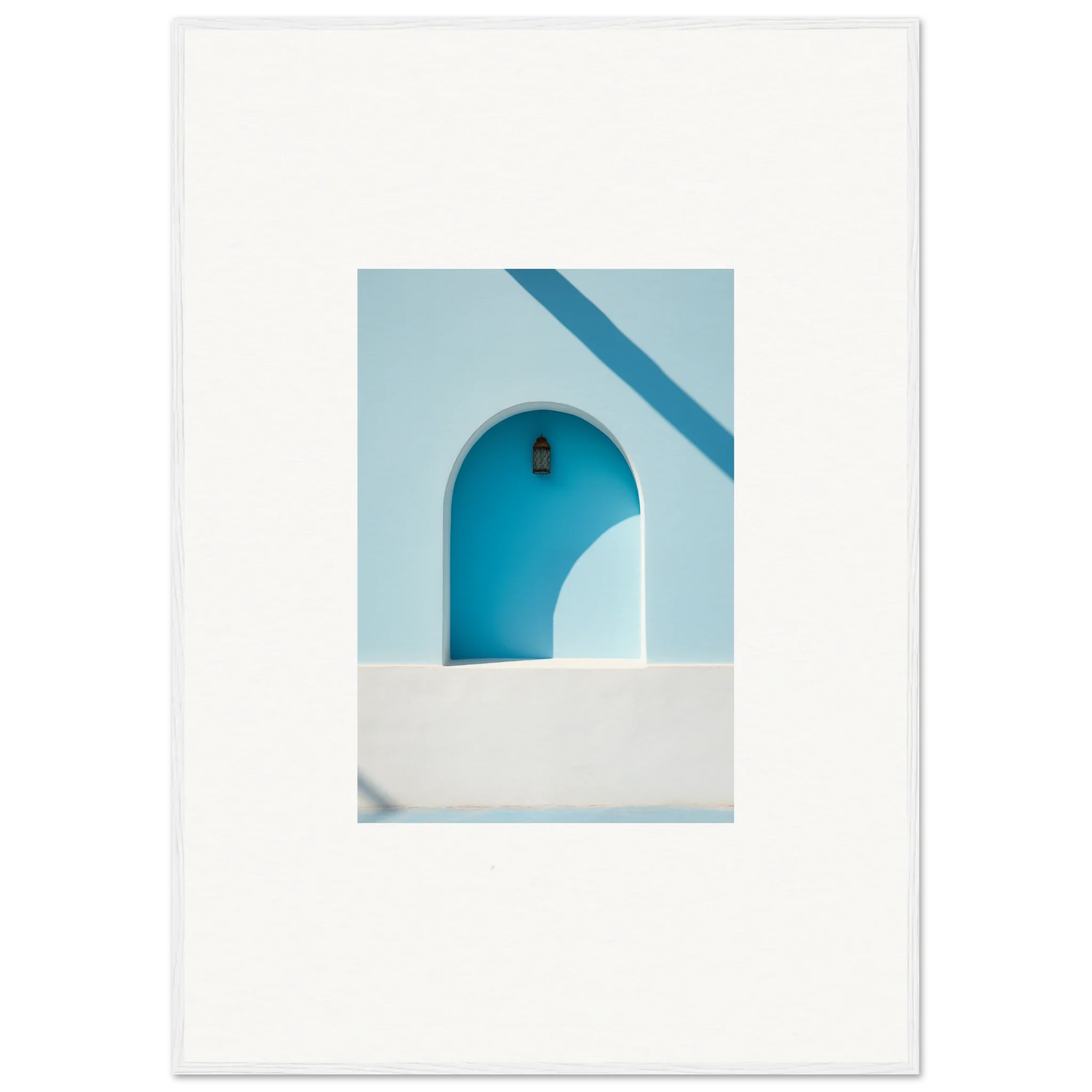 Minimalist white archway with turquoise alcove from Elusive Solitude Clarity framed wall art
