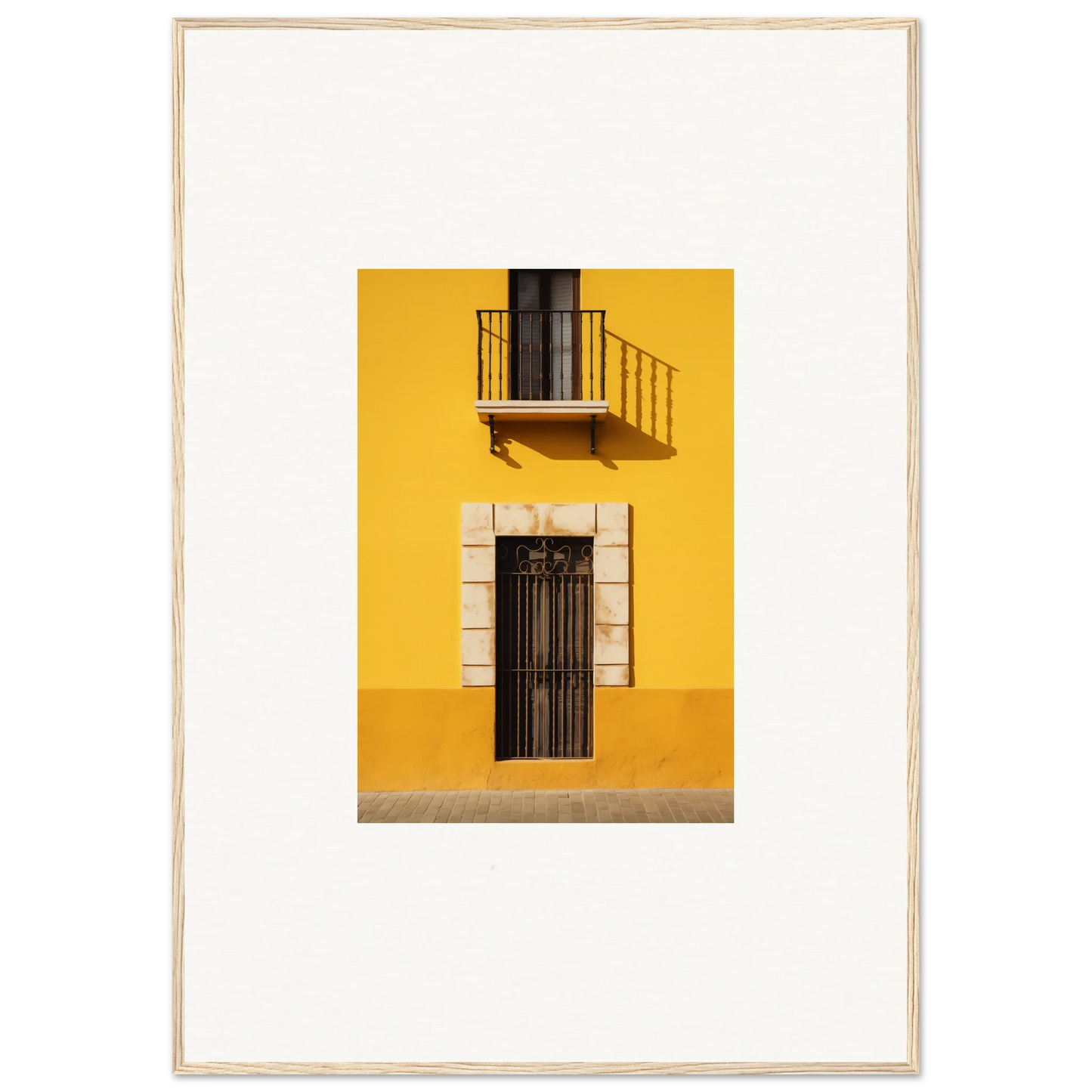 Yellow building with a black door and balcony from Sun Custard Symphonies special edition art™