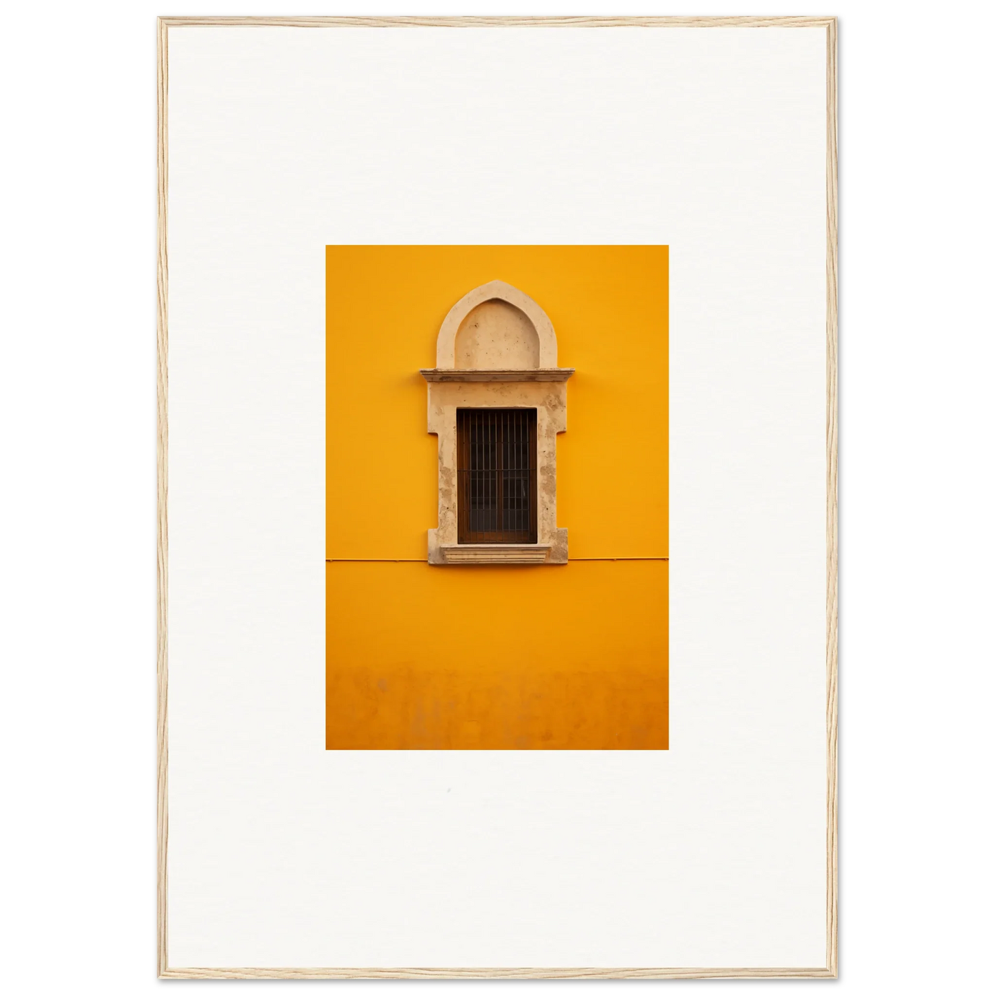 Ornate arched window on a golden wall, part of the Golden Correspondence Portal art