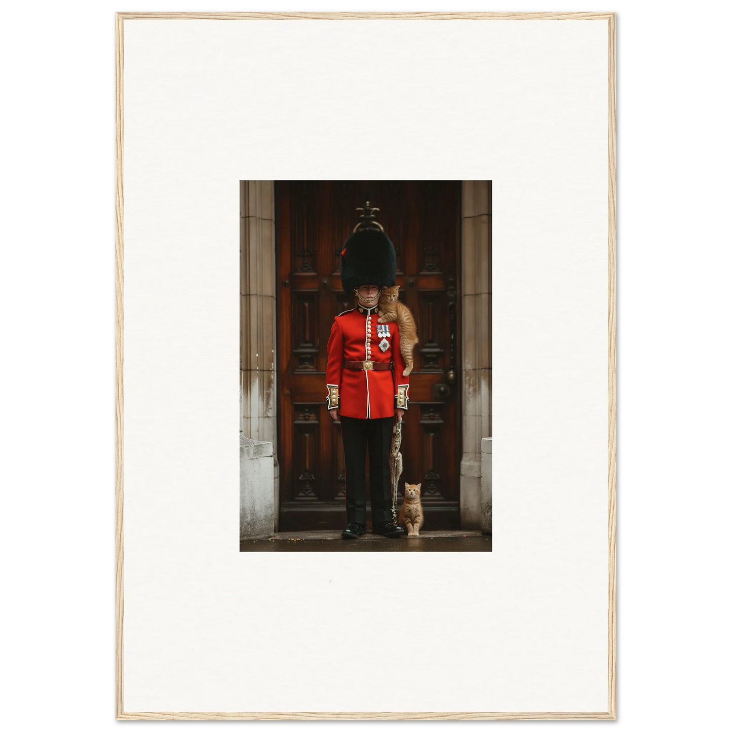 Queen’s Guard in red uniform with a cat, perfect for God Save special edition art™