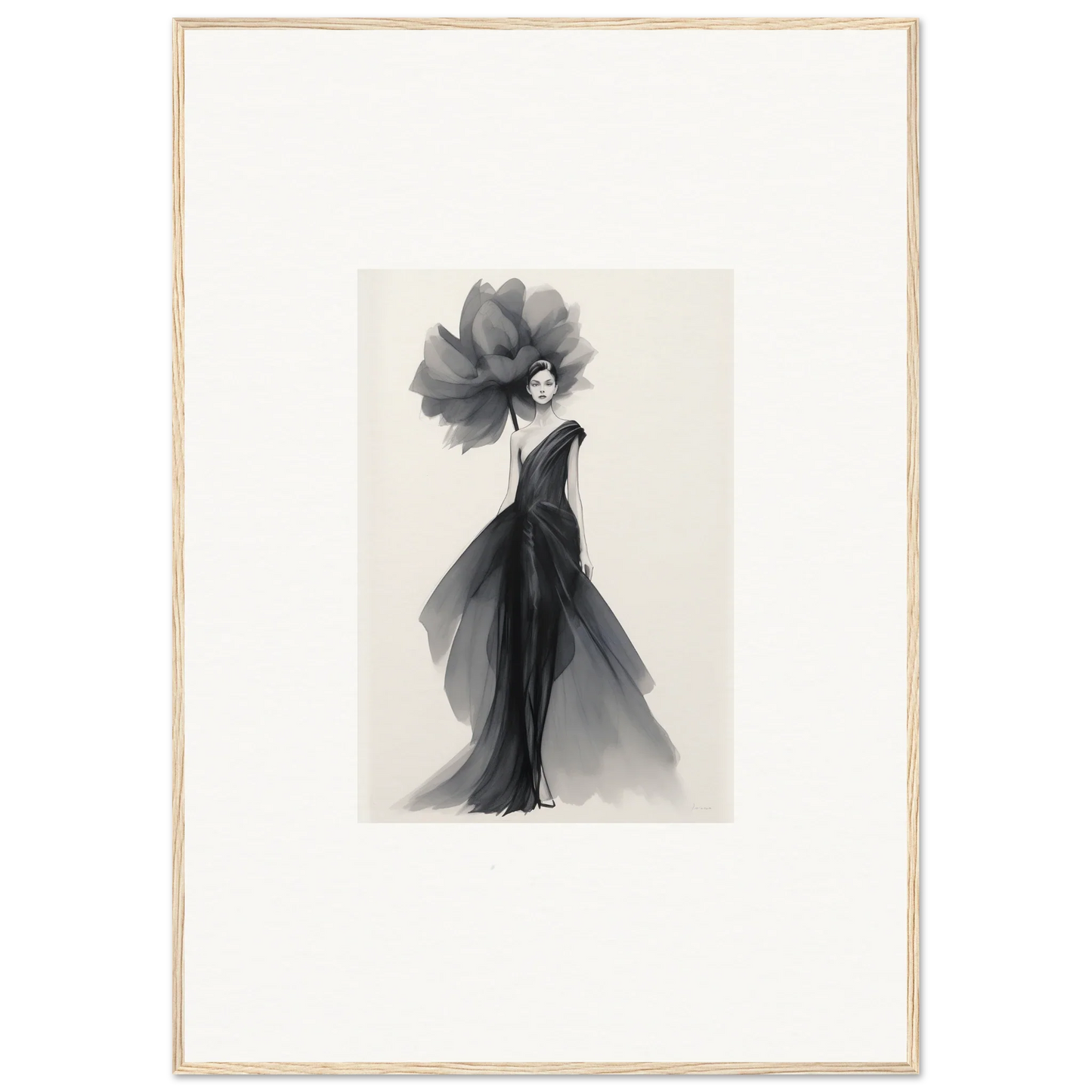 Elegant fashion illustration of black evening gown for Curtain Bloom Dance special edition art™