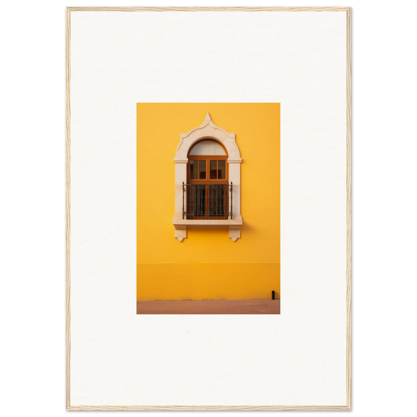 Ornate arched window on yellow wall in Golden Portal Reverie art piece
