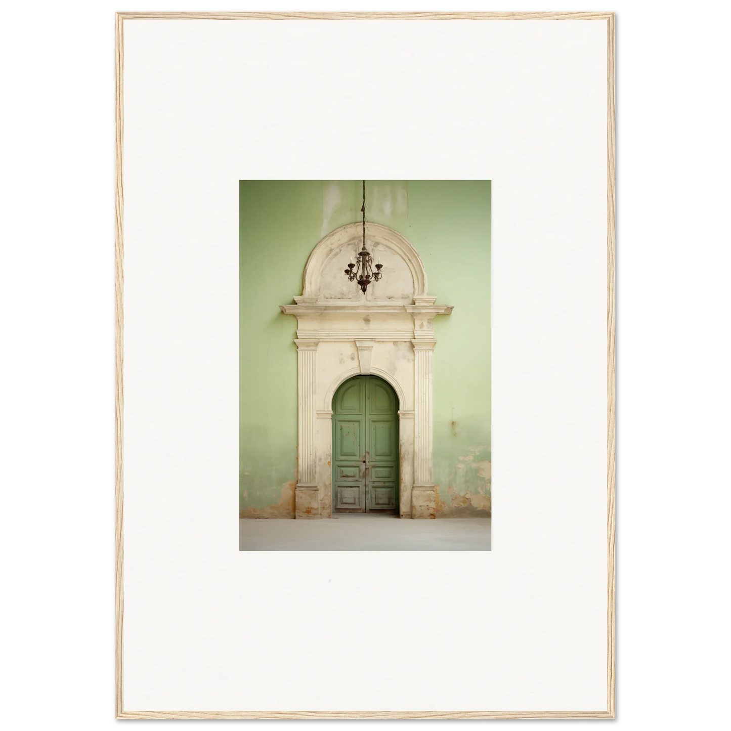 Ornate arched doorway with a green door and decorative stonework from Thresholds Quiet Whisper
