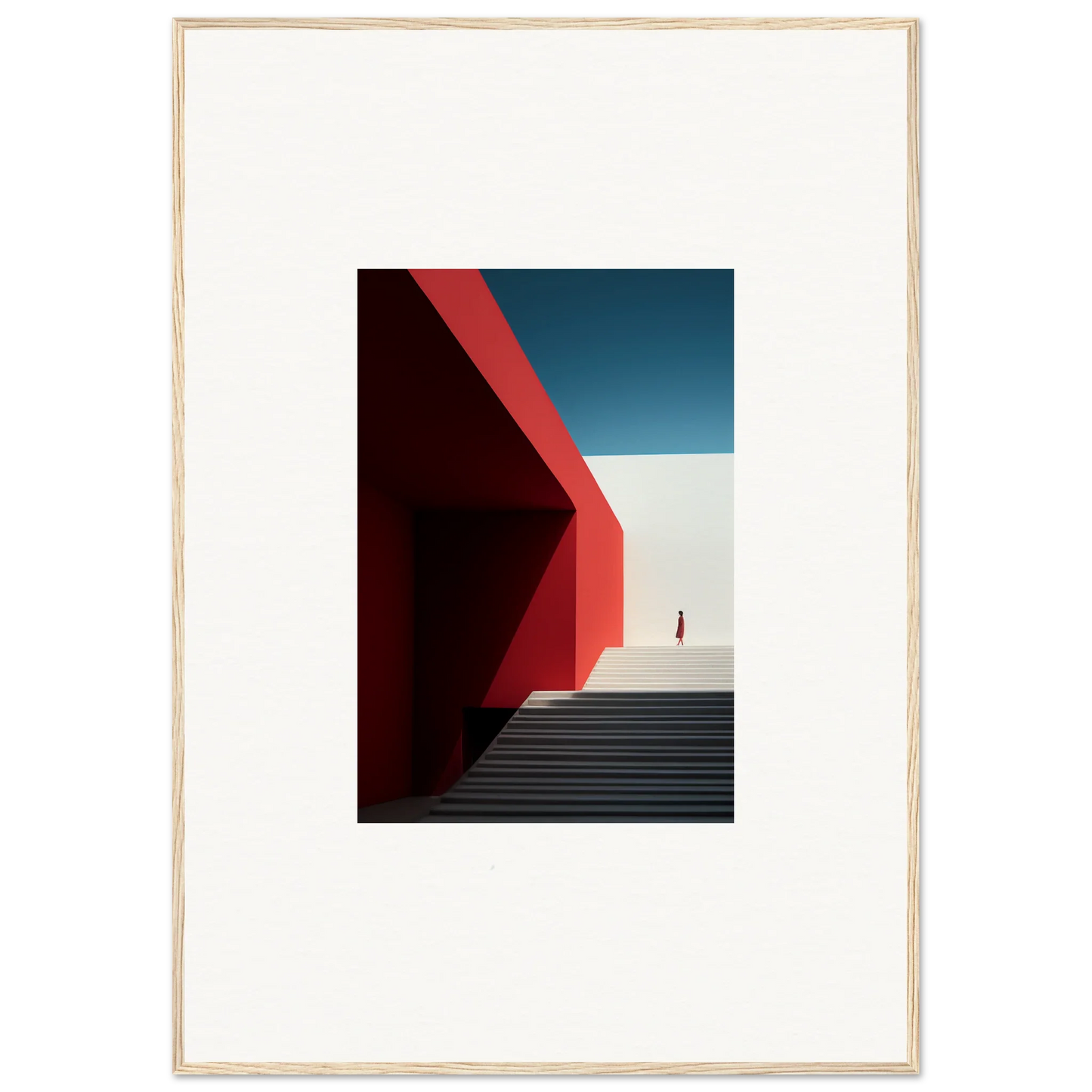 Geometric architectural art with red walls and stairs for Mesa Quizzes Cascades