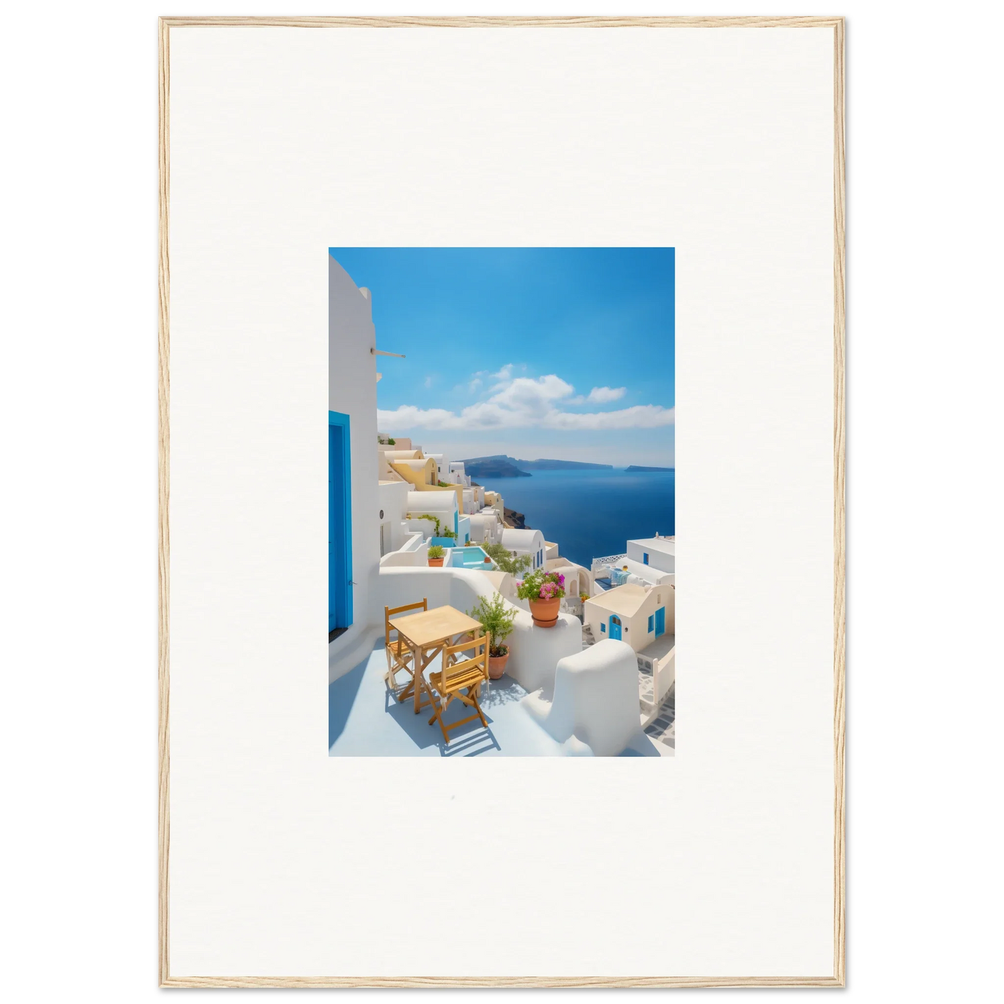 Framed poster of a Dream-Touched Odyssey showcasing Santorini’s stunning views
