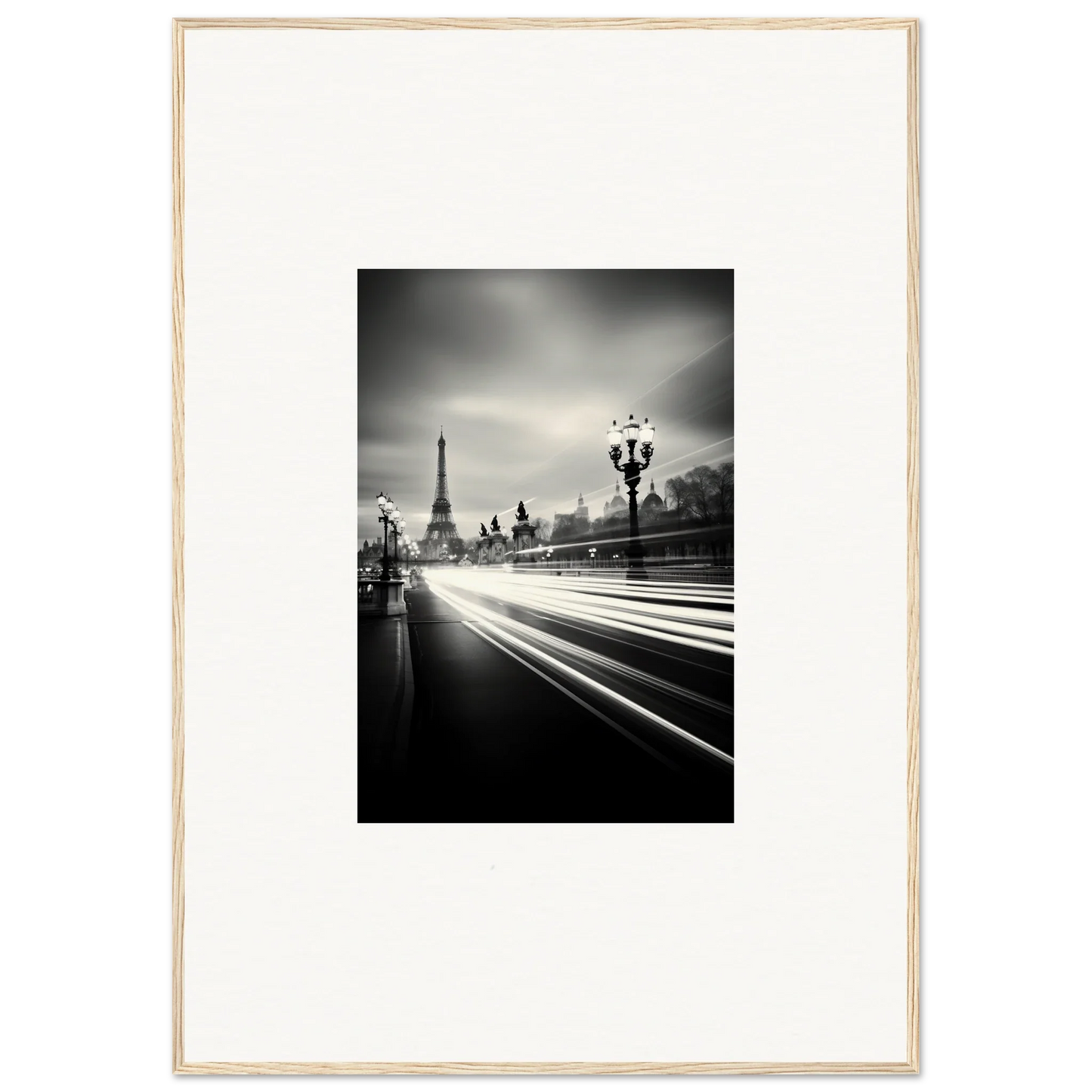 Black and white Eiffel Tower photo with light trails, part of special edition art™ collection