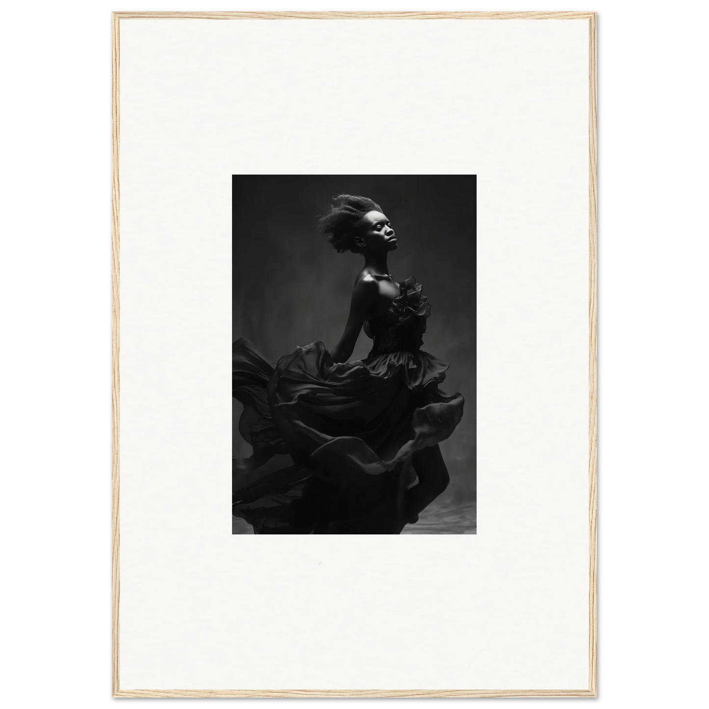 Dramatic black and white image of a dancer in Veiled Nigretto Whispers art™