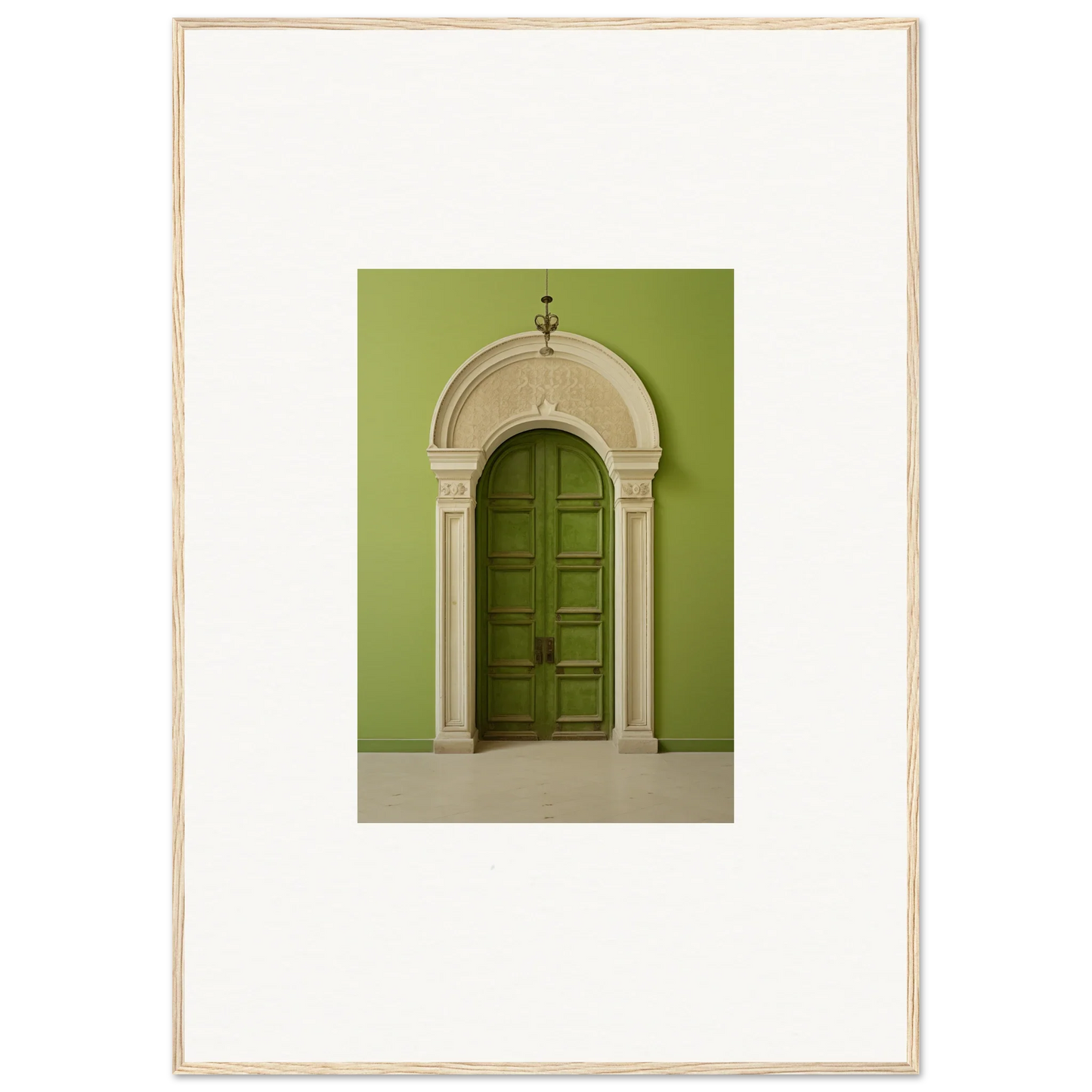 Elegant arched green door with ornate stone surround, part of the Verdant Luminary Portal