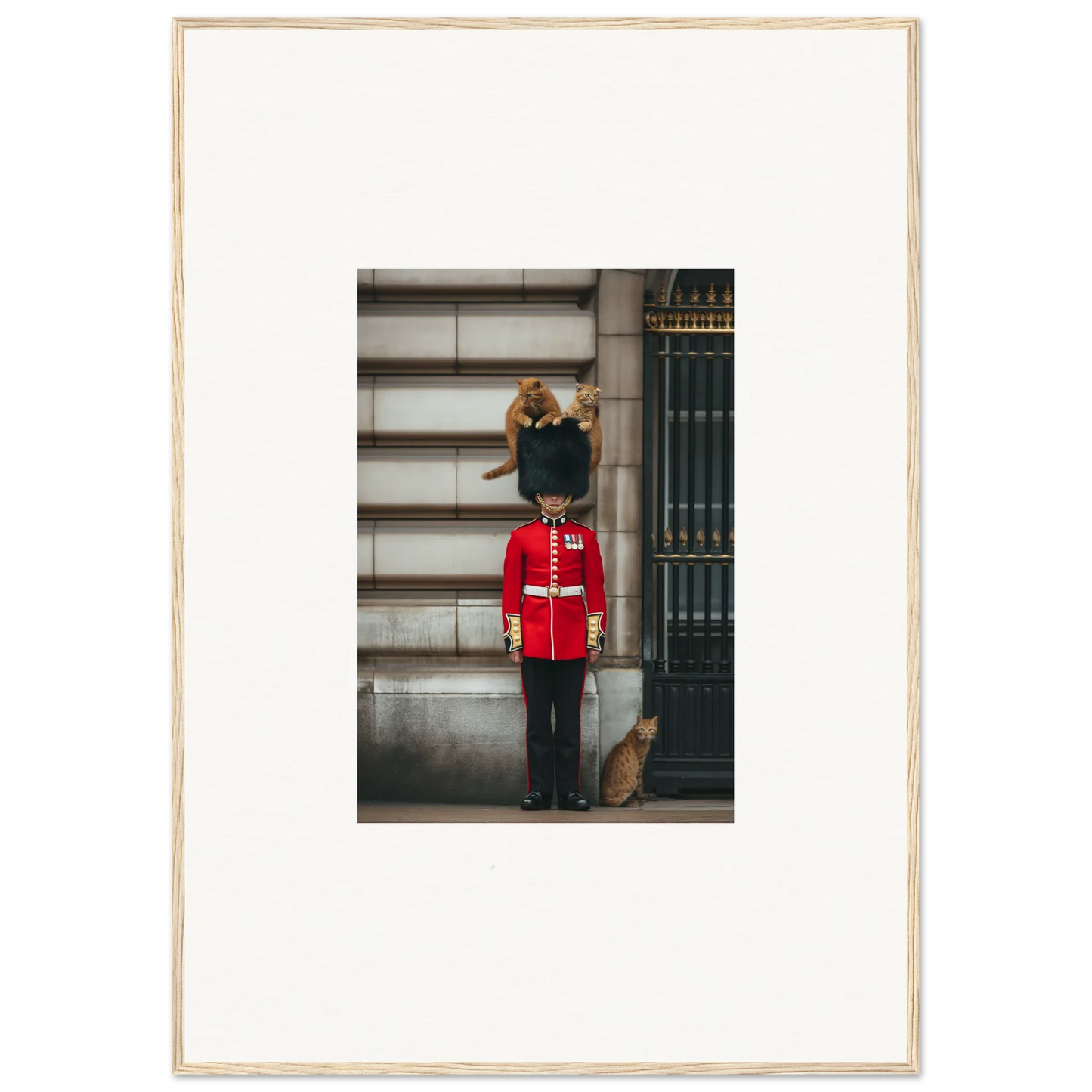 Ginger cat on Queen’s Guard in Sensational Sentinels’ Playground framed poster art