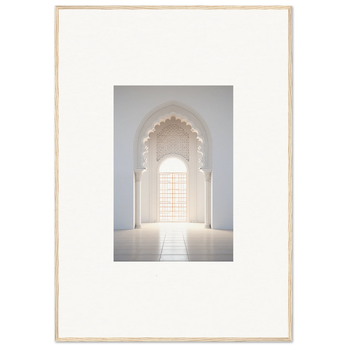 Arched white doorway with Moorish details in Threshold Dreamscapes Portal special edition art™