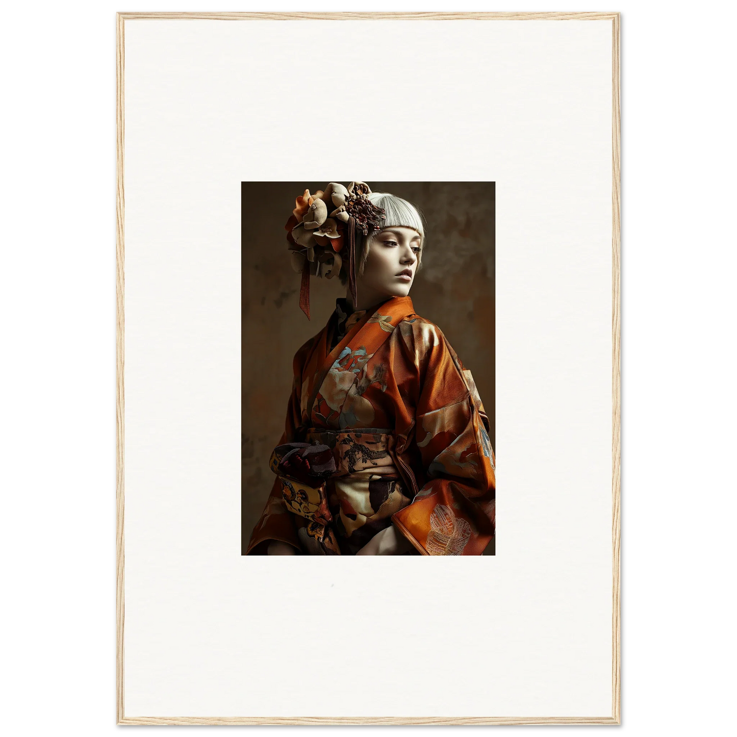 Serene Geisha wall art of a woman in ornate traditional Asian attire for room decoration