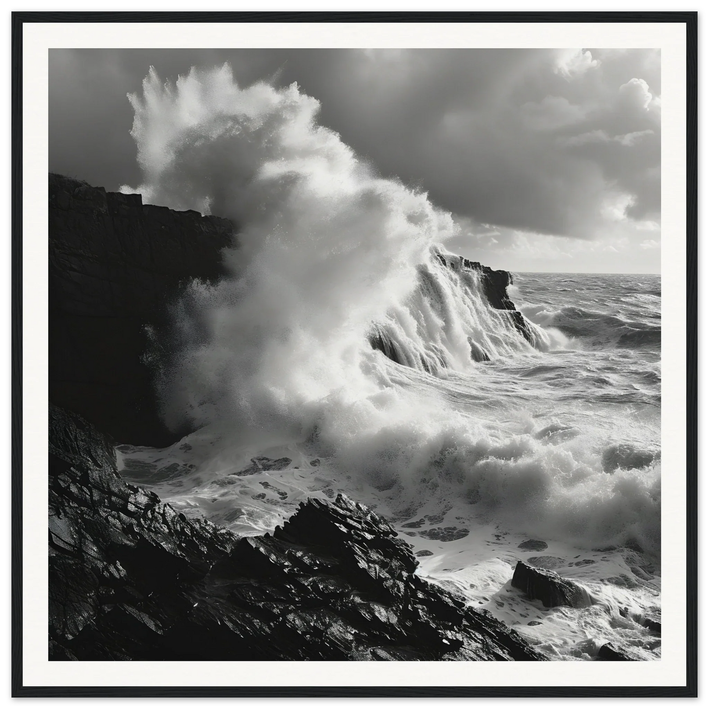 A powerful wave crashes on cliffs in the special edition art of Foamy Abyss Wails