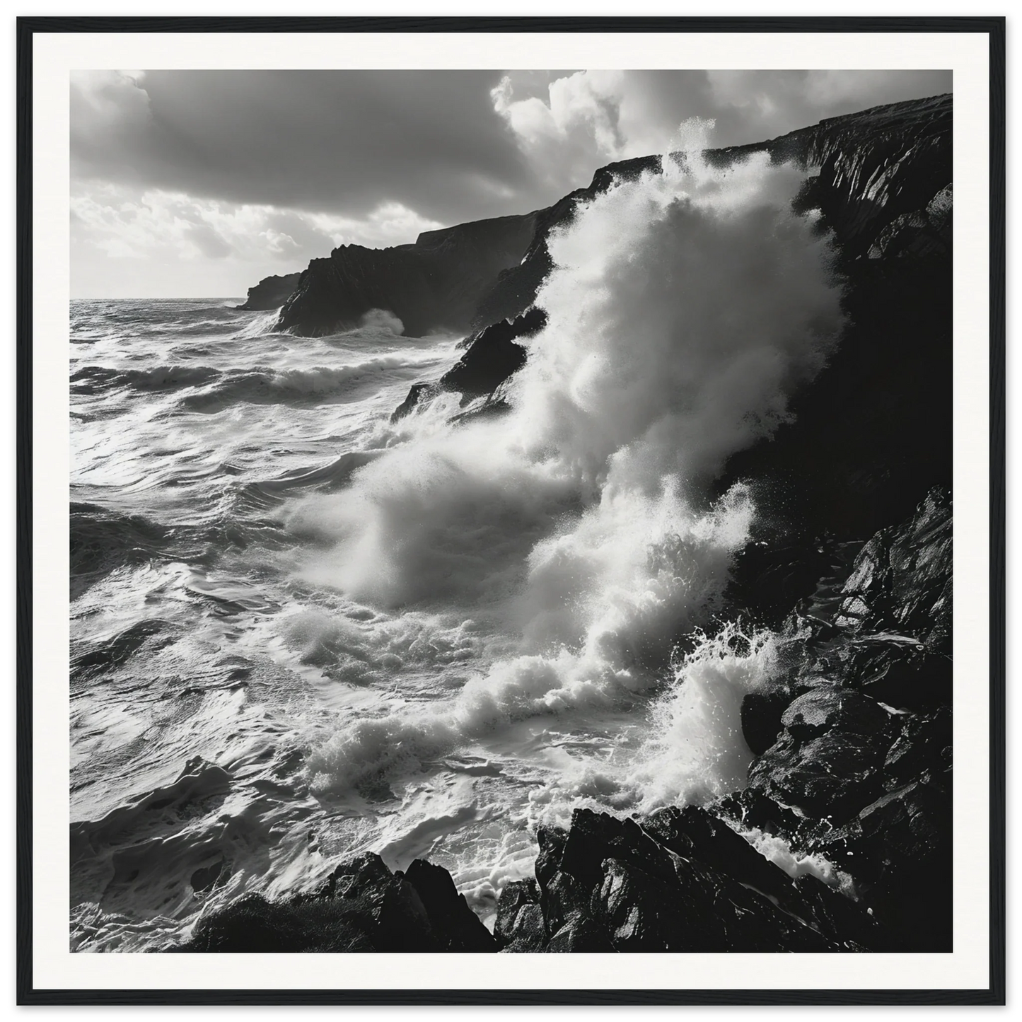 Powerful ocean waves crash on cliffs in the Oceanic Reverie Clash special edition art™
