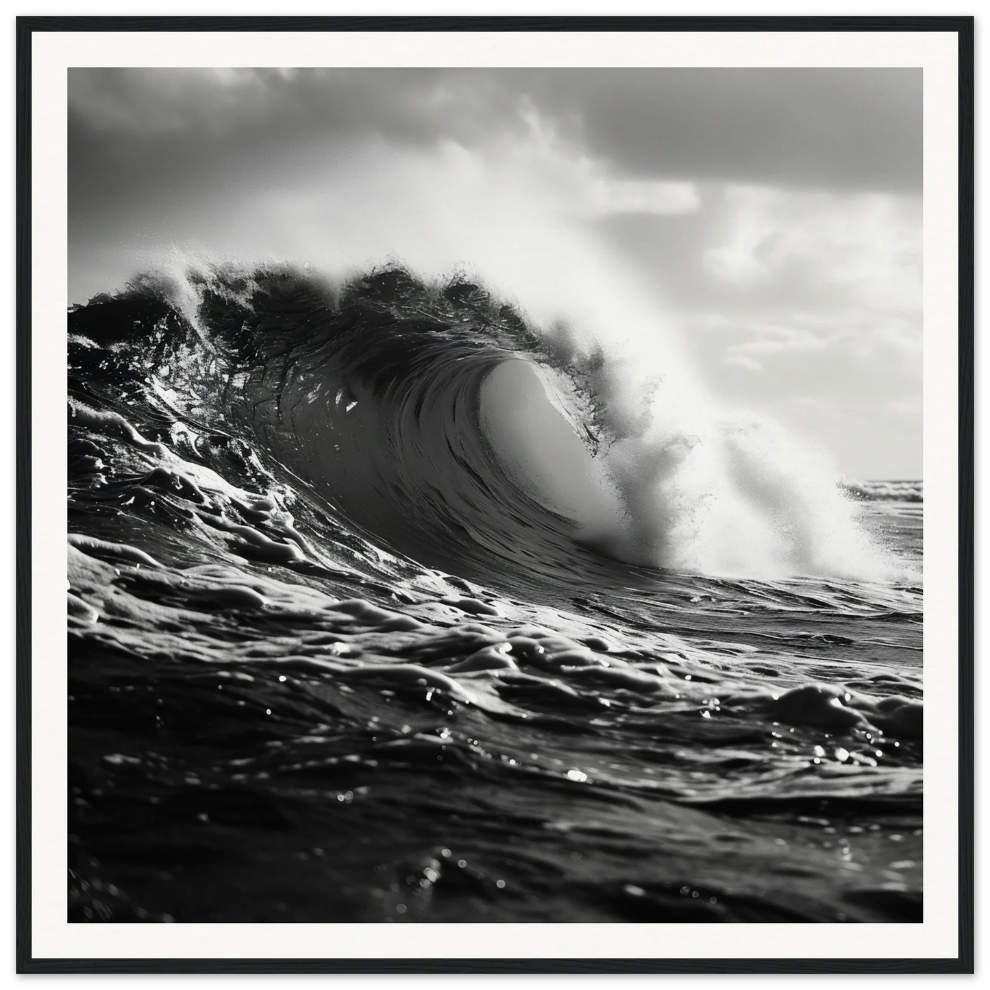 Powerful ocean wave curling in a stunning Tidal Convergence Whisper framed wall art