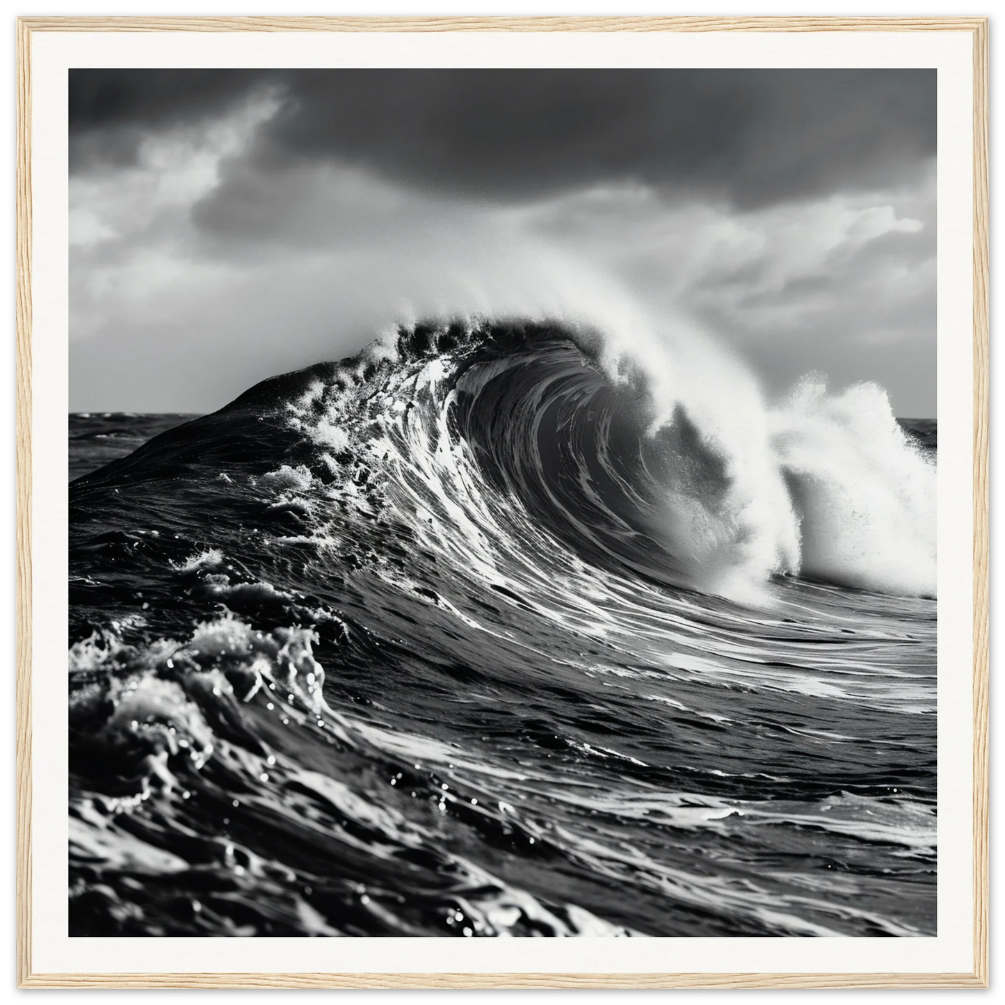 Powerful ocean wave curling with white spray against a dark sky for Eternal Liquid Crescendo