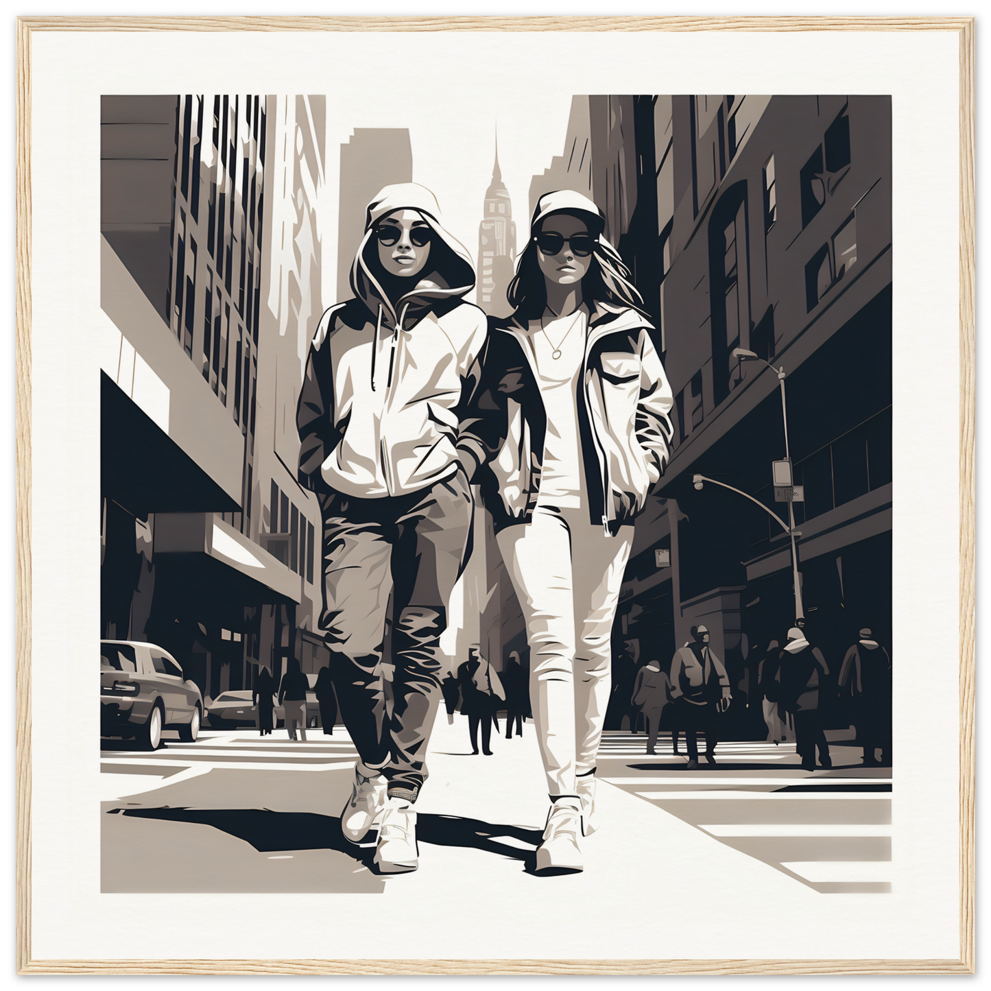 Two friends in casual streetwear enjoying the city in Metropolis Footprints Drifting