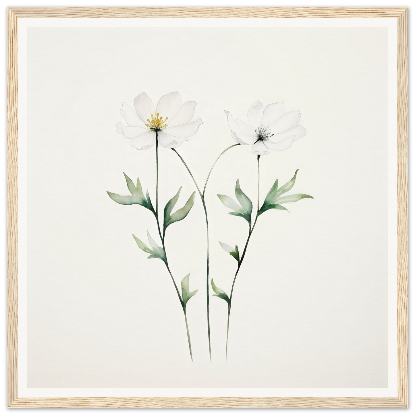 Delicate watercolor painting of two wildflowers with slender stems and leaves.