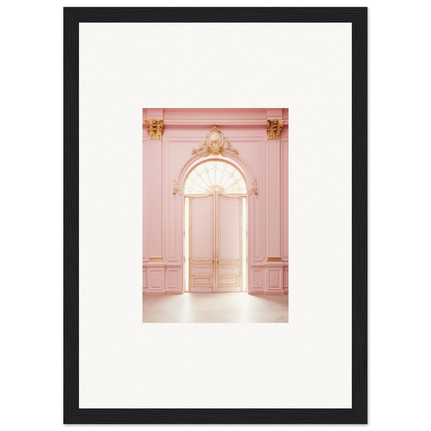 Ornate pink archway with gold trim from the Luminous Dreams Portal framed wall art