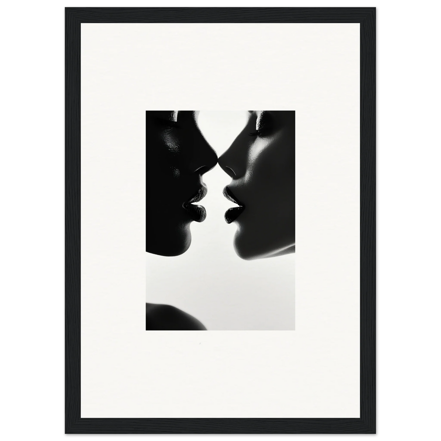 Two silhouetted profiles in an intimate moment from Ephemeral Echoes Touch framed poster