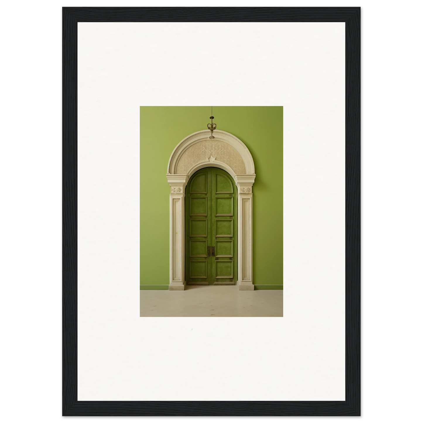 Elegant arched green door framed by ornate white stone in Verdant Luminary Portal art