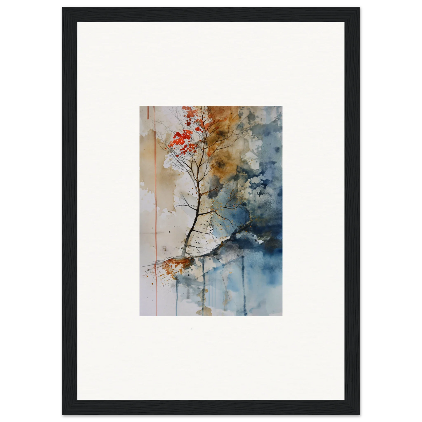 Watercolor canvas print of a tree branch with red flowers for stylish room decoration