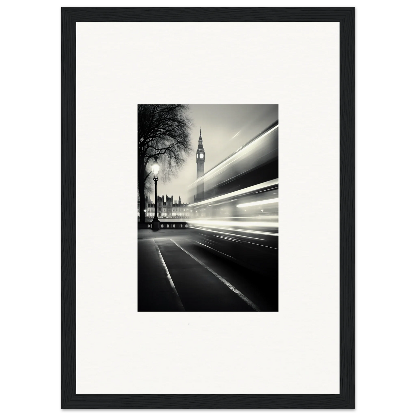 Black and white Big Ben photo with light trails, part of Fluid Timeless Pulse collection