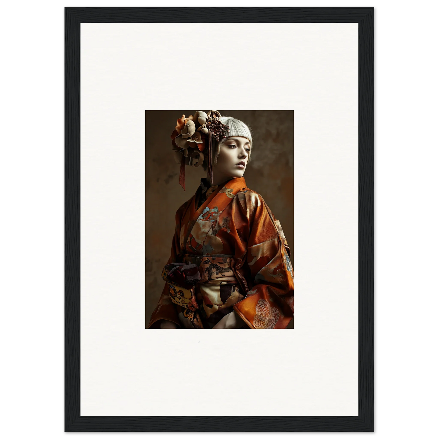 Portrait of a woman in traditional Asian attire for Serene Geisha wall art canvas print