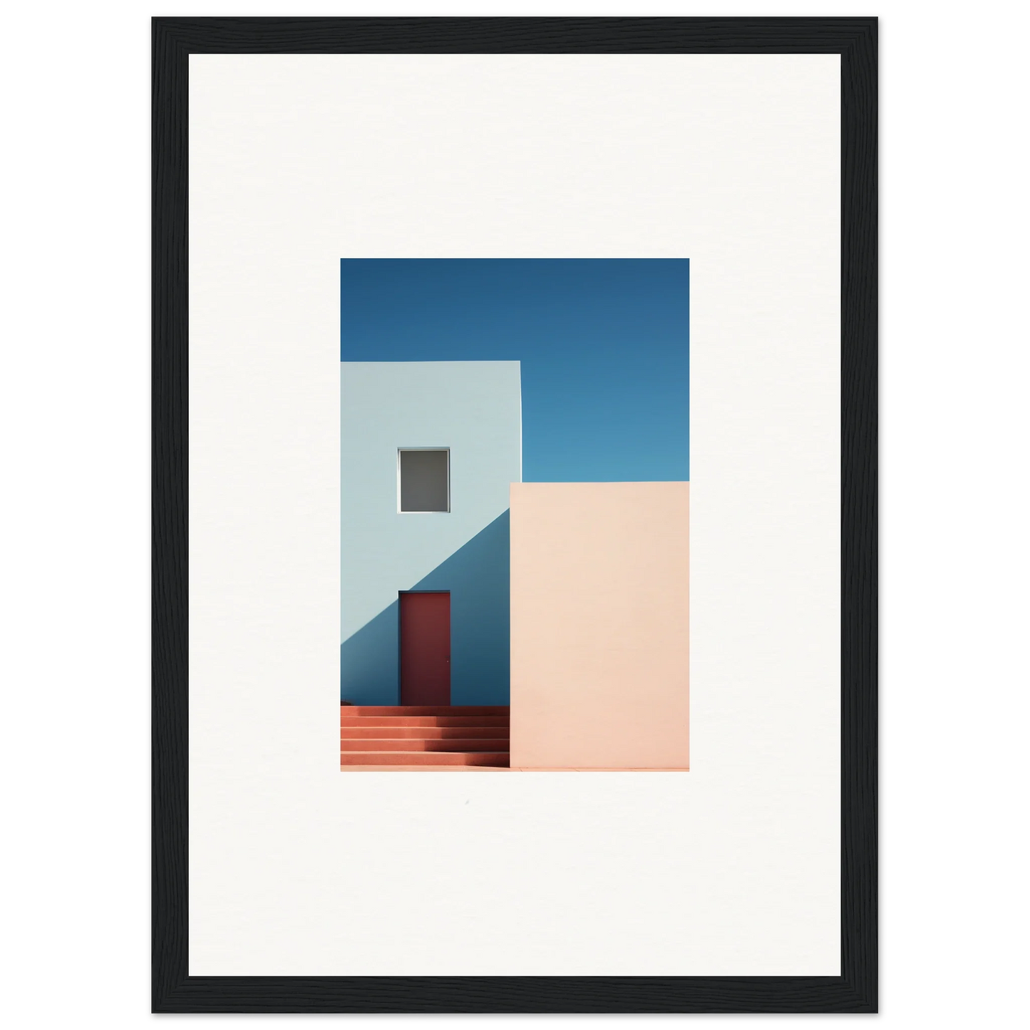 Minimalist architectural shot of a light blue building for premium framed wall art