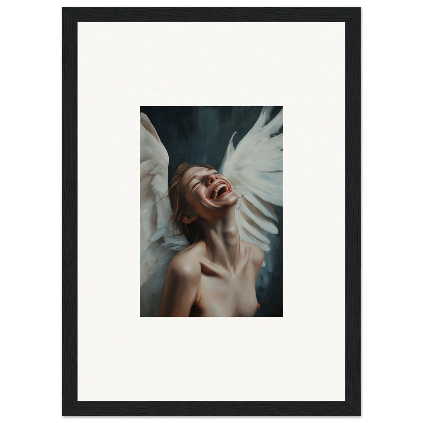 Framed Seraphic Euphoria canvas print of a winged figure for stunning room decoration