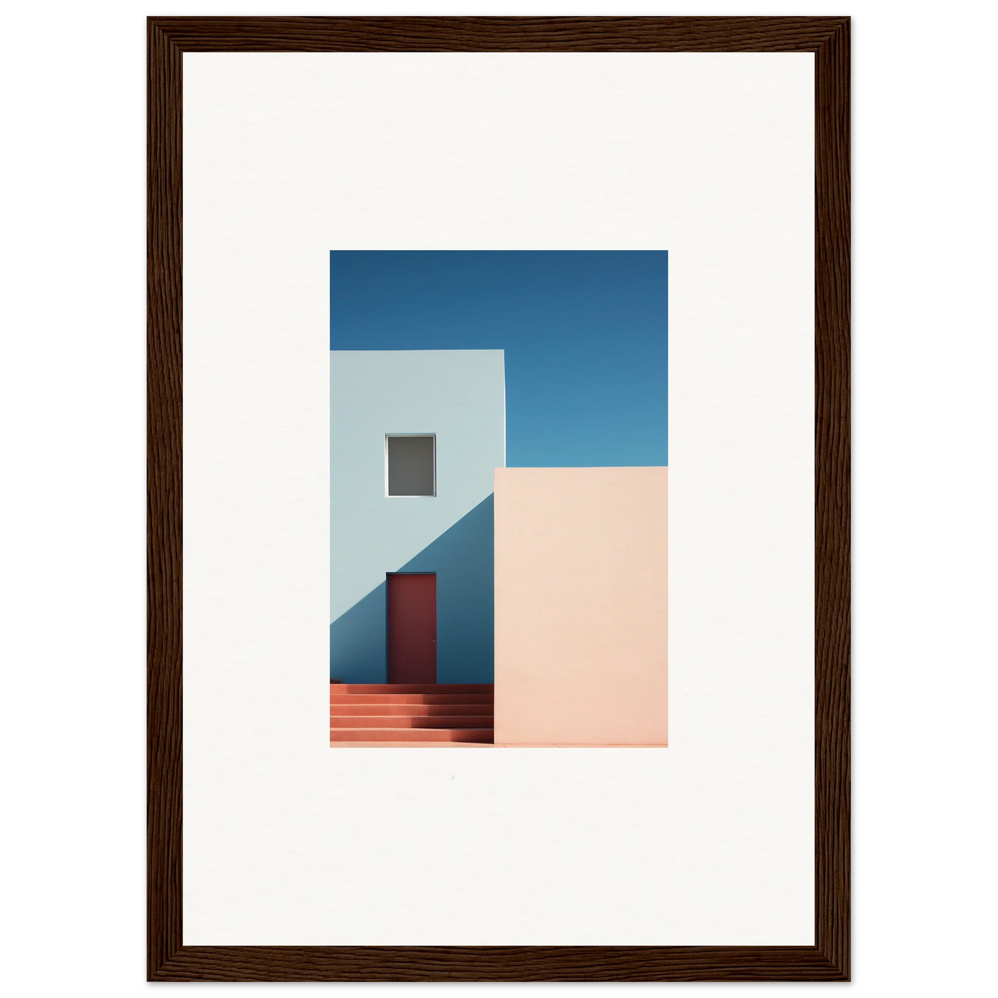 Framed minimalist architectural art print featuring geometric shapes and blue sky in Tangents of Porcelain